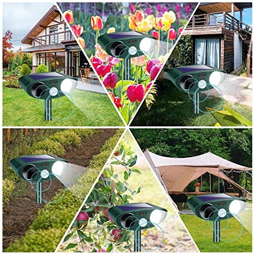 Solar Ultrasonic Animal Repellent Outdoor, Deer Repellent Devices for Yard Garden with Motion Sensor & Flashing Light, Waterproof Animal Deterrent for Cat Dog Squirrel Raccoon Rabbit Skunk Coyote Farm