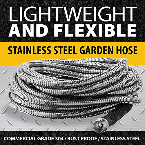 BIONIC STEEL 75 Ft Garden Hose 304 Stainless Steel, 75 Ft Water Hose, Super Tough & Flexible Metal Hose, Lightweight, Crush Resistant Fittings, Kink & Tangle Free, Rust Proof, Easy to Use & Store - size: 75'