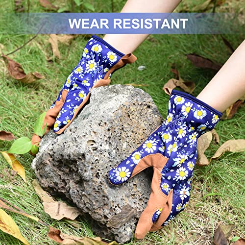 Womens Gardening Weeding Working Gloves, Leather Garden Glove for Women Thorn Proof No Stab for Digging, Planting,Pruning - color: Dark Blue-medium