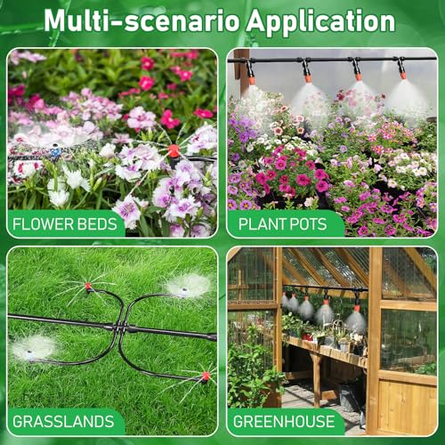 246FT Drip Irrigation System, Automatic Drip Irrigation Kit with 1/2" Main Tube & 1/4" Branch Tubing, Adjustable Drip Emitters, Garden Watering System for Flower Bed, Raised Beds, Lawn, Greenhouses - size: 33FT Main Tube+ 213FT 1/4'' Tube