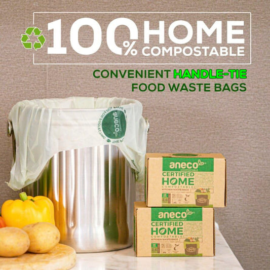 ANECO 100% Compostable Food Waste Bags 2.6 Gallon With Handles, 45 Count - color: 2.6 GAL (Handle Tie Bags, 45 Count)