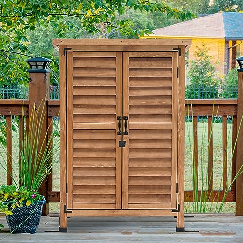 MCombo Small Outdoor Storage Cabinet, Wood Shed with Shelf 0985 (Yellow) - color: Yellow