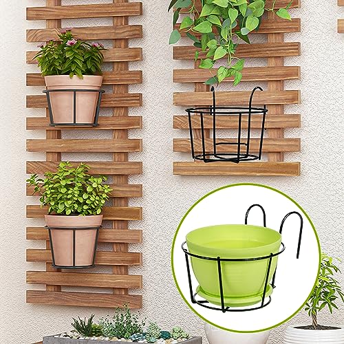 Leoenir 4 Pack Round Hanging Railing Planters - Metal Flower Pot Holder for Balcony and Fence (Black)