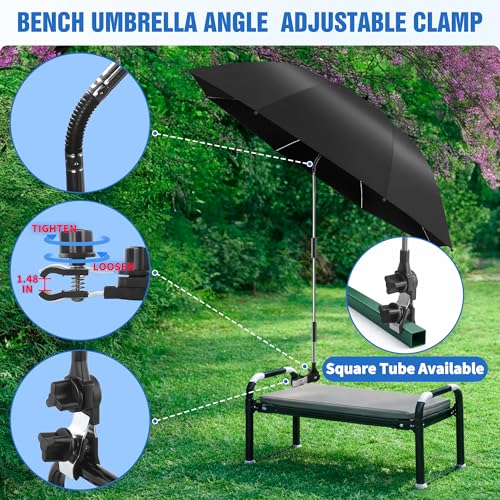 Garden Kneeler Umbrella,42” Large Chair Umbrella with Universal Clamp, 360°Swivel and UPF 50+ Protection,Folding Clip on Umbrellas for Garden Seat Bench Beach Chairs Strollers Golf Carts, NO KNEELER