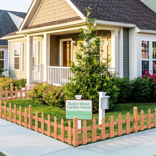 Topeakmart 177.5in Picket Fence for Garden, Wooden Fence Panels,Light Brown - color: Light Brown, size: 177.5in