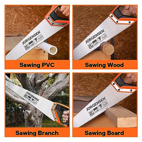 JORGENSEN 20 Inch Pro Hand Saw, 11 TPI Fine-Cut Ergonomic Non-Slip Aluminum Ultrasonic Welding Handle for Sawing, Trimming, Gardening, Woodworking, Drywall, Plastic Pipes - style: 20 Inch