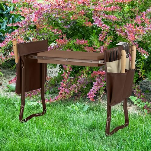 Pure Garden Garden Kneeler and Seat - 2-in-1 Foldable Garden Kneeling Pad and Stool with Removable Pockets for Gardening Tools - Gardening Gifts for Women, Mom, Dad, Seniors or Grandparents (Brown) - color: Brown and Tan