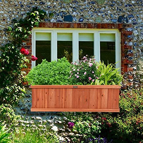 Giantex Raised Garden Bed Flower or Vegetable Planter Window Mounted Plant Box for Garden, Yard Wood Box for Planting, 40"x12"x12" - color: Orange, size: 40"x12"x12"