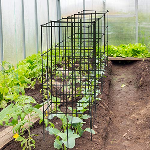 Giantex 8 Pack Folding Tomato Cages, 39" Square Plant Support Cage, Metal Tomato Trellis for Garden, Pots, Climbing Plants, Vegetables, Flowers, Fruits