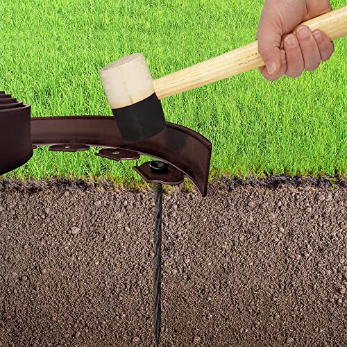 60FT 2Inch High Brown Landscape Edging with 54pcs 8-inch Spikes No Digging Garden Edging Kit, Premium Yard Edging Fence with One Spike per Feet - style: Sleek