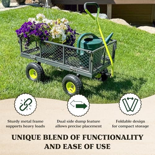 Yard Tuff 3-in-1 Dual Side Dump Wagon with Fold-Down Sides, 20 x 38 Inch