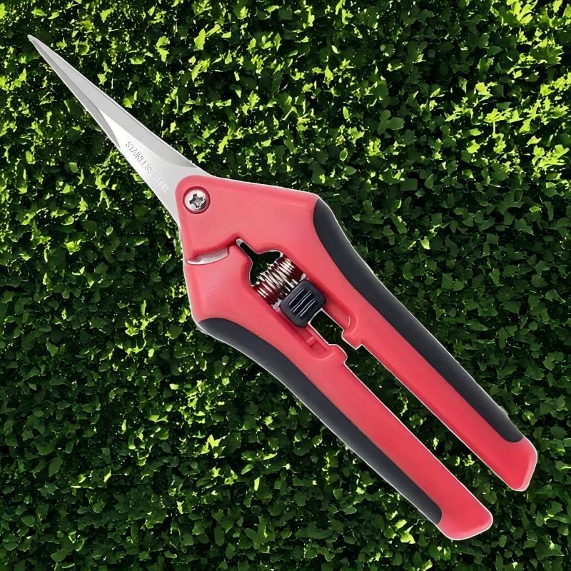 1PC Pruning Shears, Titanium Coated Garden Trimming Scissors with Coil Spring, Precision Gardening Hand Pruning Snips for Bonsai, Flowers, Plants Cutting (red,straight blade) - color: Red