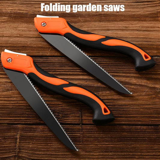 10Inch Precision Folding Saw, Hardened Teeth, Household Hand Saw for Carpentry (RED-BLACK, 10 Inch)