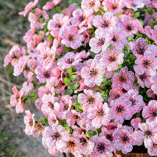 HyeFlora Artificial Flowers for Outdoor Indoor Garden Home Decoration, Faux Flower Daisy with Eucalyptus Leaves Fake Plants Greenery Boxwood Porch Patio, 12 Bundles (Pink) - color: Pink