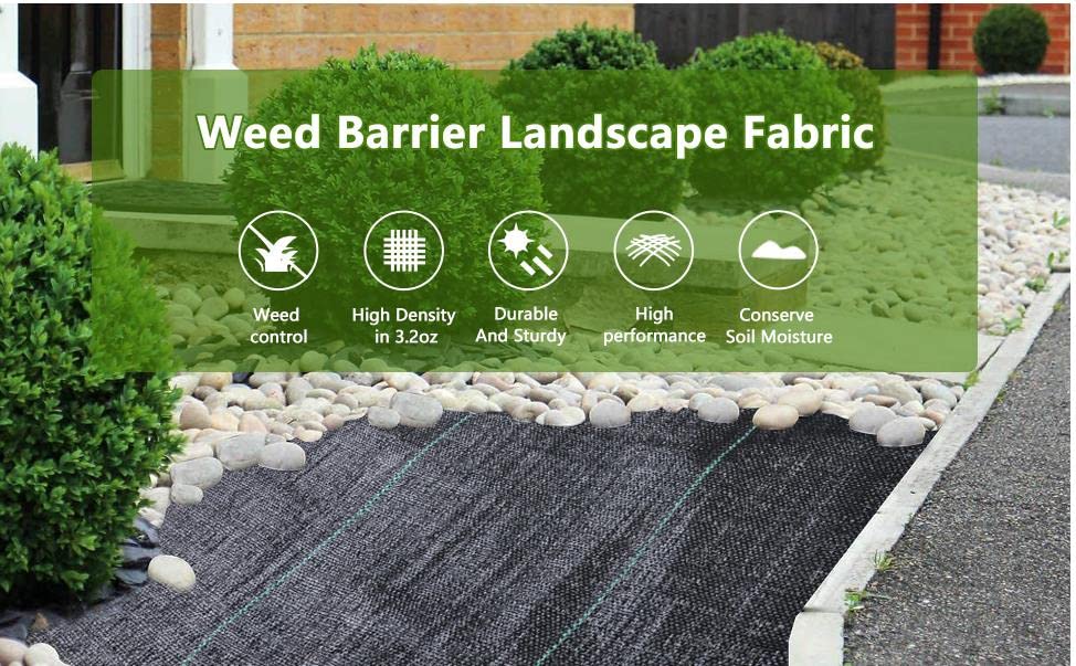 3ftx50ft Weed Barrier Landscape Fabric Heavy Duty,Weed Block Gardening Ground Cover Mat, Weed Control Garden Cloth ,Woven Geotextile Fabric for Underlayment,Commercial Driveway Fabric - size: 3.2oz-3ftx50ft