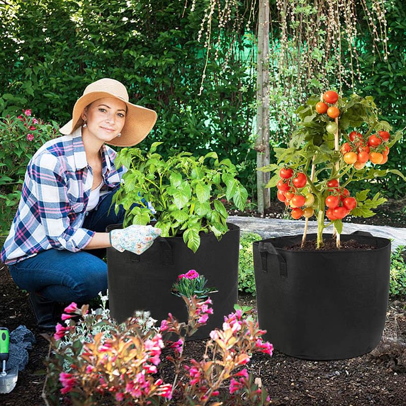 LotFancy 5-Pack 10 Gallon Grow Bags, 300G Thickened Nonwoven Aeration Fabric Pots with Reinforced Handles, Heavy Duty Gardening Planter Containers for Vegetables Flowers Fruits, Black - size: 10 Gallon(Pack of 5)