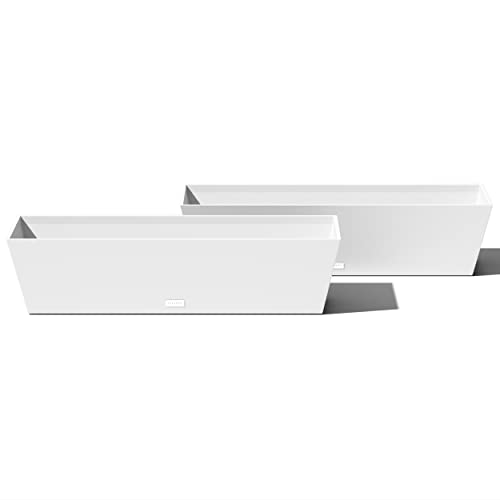 Veradek Pure Series Window Box Planter - Tapered Outdoor Planter - color: White, size: 36 inch - 2 Pack