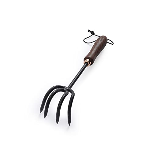 Barebones Cultivator - Weed Remover Tool - Garden Rake and Weeding Tool for Yard Work - Stainless Steel Cultivator for Raking Soil (Walnut/Black) - color: Walnut/Black, size: Cultivator