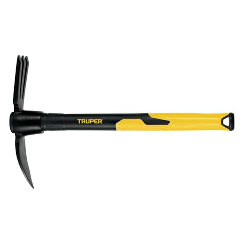 Truper Rapid Tiller, Digger Cultivator, 14-Inch Fiberglass Handle with Comfort Grip, Forged Steel Dual-Head Digging and Aerating Tool (Model RATI-F / 32739)