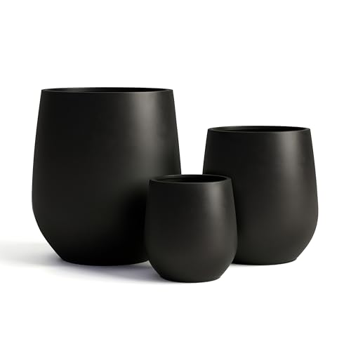 DTY Signature Mount Wilson Modern Indoor Outdoor Fiberstone Tapered Planter, Lightweight, Weather Resistant Garden Pot with Drainage Hole & Rubber Plug (Black, 15'' D x 16.7'' H) - color: Black, size: 15'' D x 16.7'' H