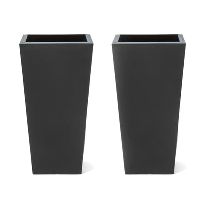 Step2 Tremont Tall Square Tapered Planter 2-Pack, 28 in Resin Planters, Self-Watering, Onyx Black - color: Onyx Black, size: 2-Pack, style: Tall
