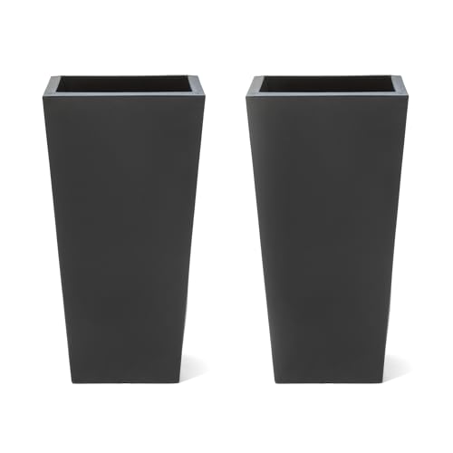 Step2 Tremont Tall Square Tapered Planter 2-Pack, 28 in Resin Planters, Self-Watering, Onyx Black - color: Onyx Black, size: 2-Pack, style: Tall