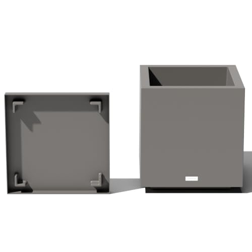 Veradek Block Series Cube Planter & Drip Tray - Square Outdoor Planter Set - color: Gray, size: Small - with saucer
