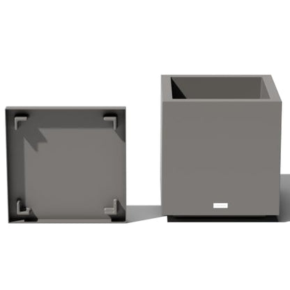 Veradek Block Series Cube Planter & Drip Tray - Square Outdoor Planter Set - color: Gray, size: Small - with saucer