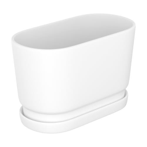 8.9" Rectangular Ceramic Planter with Drainage and Saucer, White - color: Matte White, size: Medium