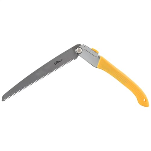 11.02 Inch Foldable Manganese Steel Pruning Saw, Yellow Non Slip Handle Hand Saw for Fruit Tree & Branch Trimming, Garden Landscaping Tool