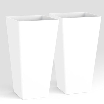 Worth Garden 20" White Plant Pots Tall Flower Pots Set of 2 Planters - color: White