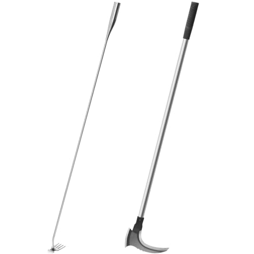 Yungyan 2 Pack 47 Inch Long Weed Puller Tool Set with Long Stand up Metal Handle, Weed Puller Hand Tool Manganese Steel Double Scythe, Hand Weeder for Garden Planting Weeding(Scythe,Large)