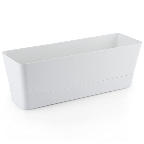 Skelang 3 Pcs Rectangular Plant Pot, 12" Flower Planter Box, Windowsill Container for Succulent, Herb, Vegetable (White) - color: White, size: 12 inches
