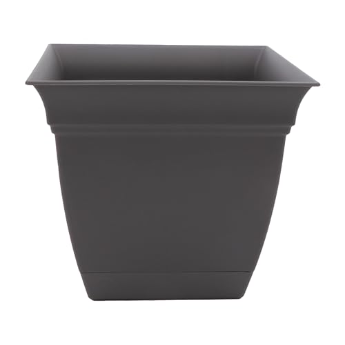 The HC Companies Eclipse Square Plastic Planter w/ Attached Saucer - Outdoor & Indoor Plant Pot with Drainage Holes - Lightweight, UV-Resistant Plastic Pots For Plants (6” Warm Gray, Pack Of 1) - color: Warm Gray, size: 6", style: Pack of 1