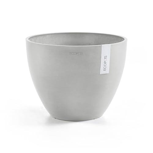 Ecopots Antwerp Round Tapered Flower Planter, White Grey, 12" - color: White Grey, size: 12"