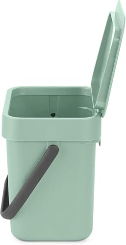 Brabantia Sort & Go Kitchen Countertop Food Scraps Compost Bin | XS / 0.8 Gal / 3L | Jade Green | Removable Stay-Open Lid, Carry Handle, Easy-Clean Recycling Box | Wall Bracket Sold Separately - color: Jade Green, size: 1x 0.8 Gal / 3L
