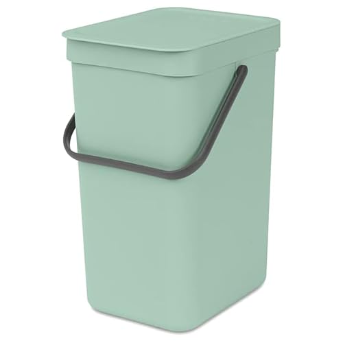 Brabantia Sort & Go Kitchen Recycling Bin | S / 3.2 Gal / 12L | Jade Green | Removable Stay-Open Lid, Carry Handle | Trash Can for Bottles, Cans, Paper, Glass | Wall-Mounting Bracket Included - color: Jade Green, size: 1x 3.2 Gal / 12L