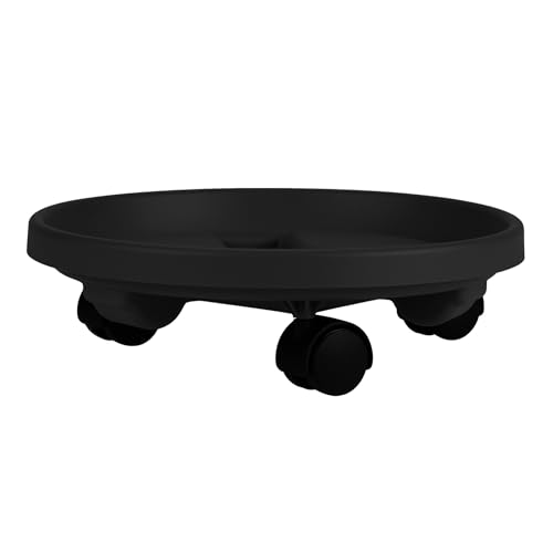Bloem Round Planter Caddy with Wheels: 12" - Black - Durable Plastic Dolly, 360 Degree Wheel Movement, for Indoor and Outdoor Use, Gardening, 75 lb Capacity - color: Black, size: 12"