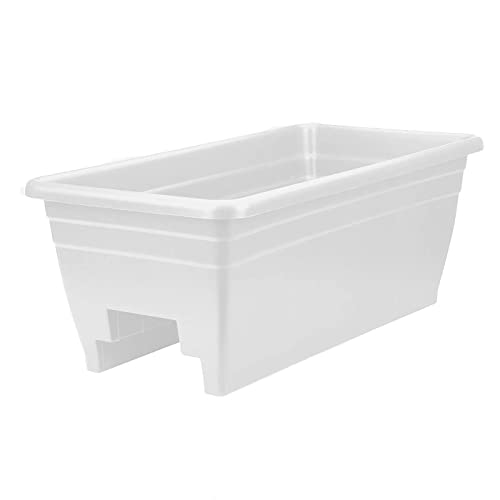 The HC Companies 24 Inch Deck Rail Box Planter Lightweight Outdoor Plastic Plant Pot for Herbs and Flowers, White - color: White