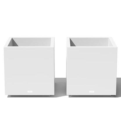 Veradek Block Series Cube Planter - Square Outdoor Planter - color: White, size: Medium - 2 Pack