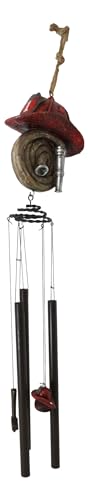Ebros Gift Fire Fighter Axe Fireman Station Number 1 Hat with Coiled Water Hose Resonant Relaxing Wind Chime with Metal Tubes Patio Garden Accent 911 Emergency Civil Service Decorative