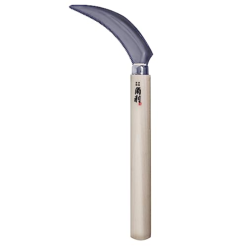 KAKURI Japanese Weeding Sickle Garden Tool 4.7" [Serrated Blade] Made in Japan, Garden Hand Weeder for Weed Removal, Razor Sharp Japanese Stainless Steel Blade - color: Serrated S (Natural)