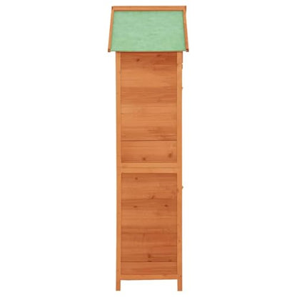 Outdoor Garden Storage Cabinet, 2-Door Wooden Tool Shed with 4 Shelves for Patio and Backyard, Rustic Brown Vertical Organization Unit, 16.7 x 31.1 x 74.8 Inches