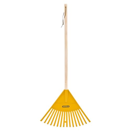 Superio Kids Leaf Rake, 34-Inch Lawn & Garden Rake with Hardwood Handle and Durable Plastic Head, Leaf Cleanup Tool, Yellow 1 Pack - color: Yellow