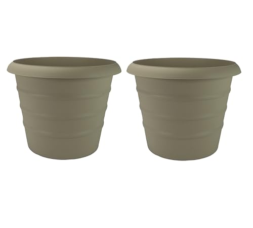 The HC Companies 16 Inch Marina Planter Lightweight Indoor Outdoor Plastic Plant Pot for Herbs and Flowers, Mocha (Pack of 2) - color: Mocha, size: 16" (Pack of 2)