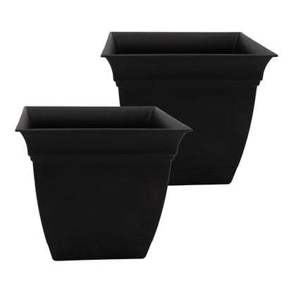 The HC Companies Eclipse Square Planter Pot, 12 Inch, Black, 2-Pack - color: Black, size: 12", style: Pack of 2
