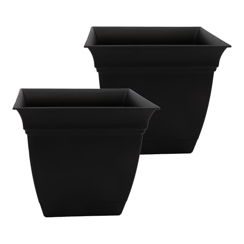 The HC Companies Eclipse Square Planter Pot, 12 Inch, Black, 2-Pack - color: Black, size: 12", style: Pack of 2