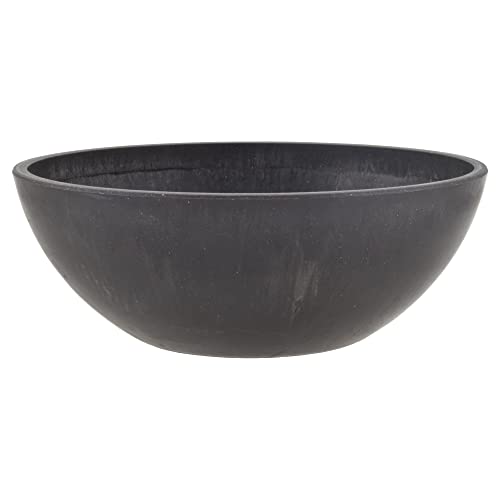 PSW Pot Collection M20DCB 8-inch Plastic/Stone/Wood Composite Low Bowl Planter – No Drainage Hole (Drillable), Shallow Indoor/Outer Pot for Succulents, Bonsai, Fairy Gardens, Herbs,Dark Charcoal - color: Dark Charcoal, size: 8 Inch