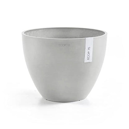 Ecopots Antwerp Round Tapered Flower Planter, White Grey, 16" - color: White Grey, size: 16"