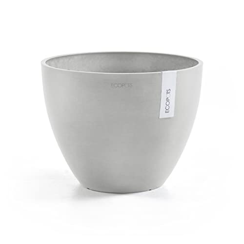 Ecopots Antwerp Round Tapered Flower Planter, White Grey, 16" - color: White Grey, size: 16"